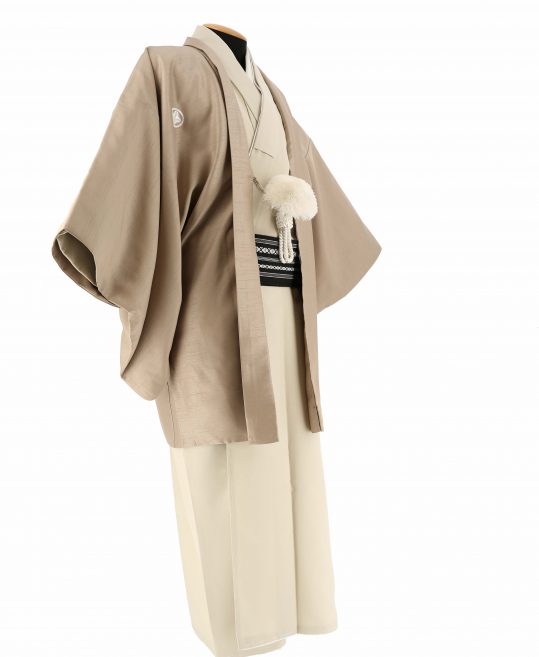 紋付袴レンタル・成人式・結婚式・卒業式|淡いモカ　アイボリー無地[身長170cm対応]No.321